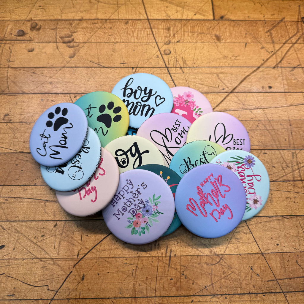 Set of custom round photo magnets designed to attach to magnetic tabletop frame by StickPic
